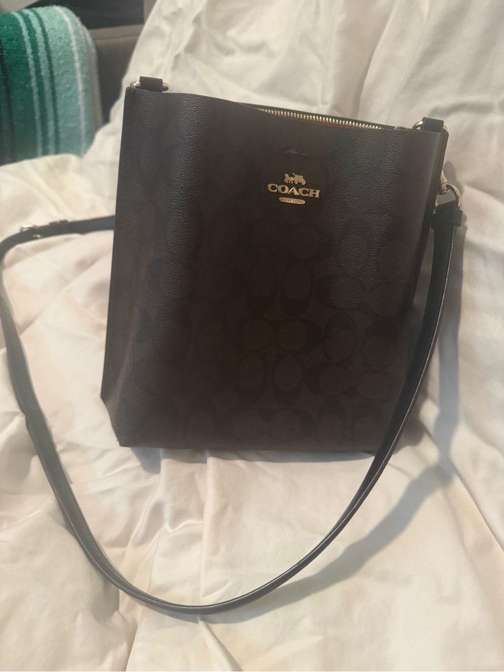 Coach Black Crossbody Bag with Red Zipper and Gold Hardware